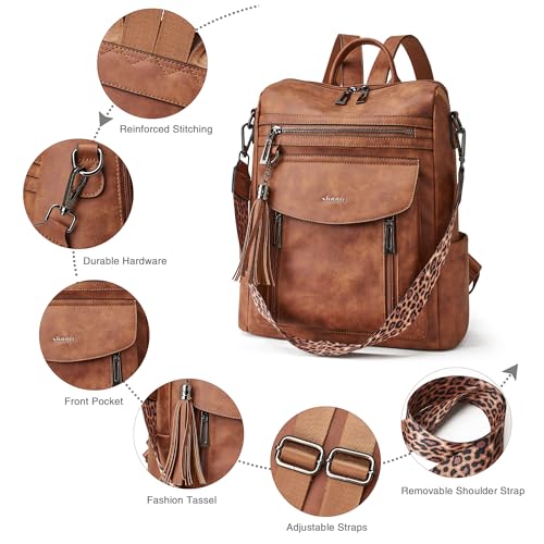 Image of Shrrie Backpack Purse for Women Fashion Leather Backpack Purse Designer Travel Backpack Convertible Shoulder Bag with Wristlet