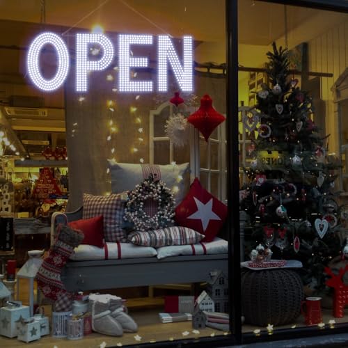 Image of LED Open Signs for Business, 40 inchx14 inch Dimmable Large LED Open Light Up Sign with Hanging Installation for Salon Gym Cafes Store Office Bar Hotel Pubs (Cold White)