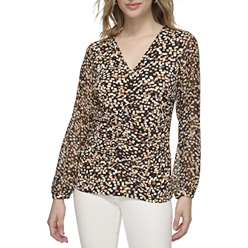 Image of Calvin Klein Womens Gathered Long Sleeve KnitSweater