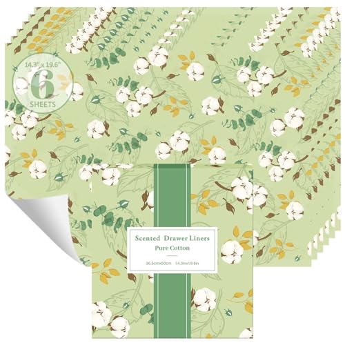 STRN Drawer Liners for Dresser, Cotton Fragrant Drawer Liner 6 Sheets, Non-Adhesive Drawer Paper Liner for Bedroom Shelf Closet, Shoe Chest