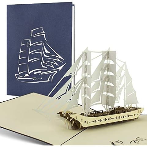 B11 Sailing ship, Pop up card, Handmade, Laser cut, Greeting card Cover