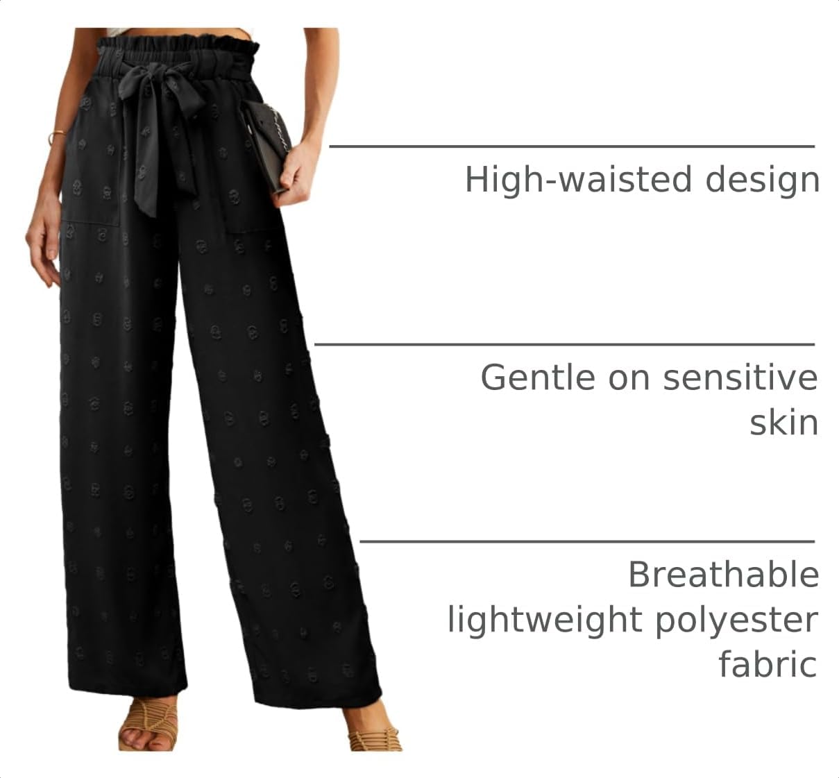 IWOLLENCE Women High Waist Palazzo Pants, Adjustable Knot Ankle Wide Leg Trousers Pockets Beach Vacation Lounge Office image 4