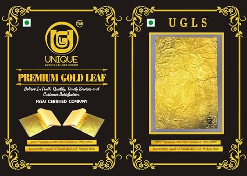 Image of UGLS 24k Edible Gold Leaf Sheets 05 pcs - 3x4.inches for Sweets (Mithai) Decoration, Cakes Decoration, Worshipper (Pooja), Jain Temple, Face Facial Spa & Many More Benefits.