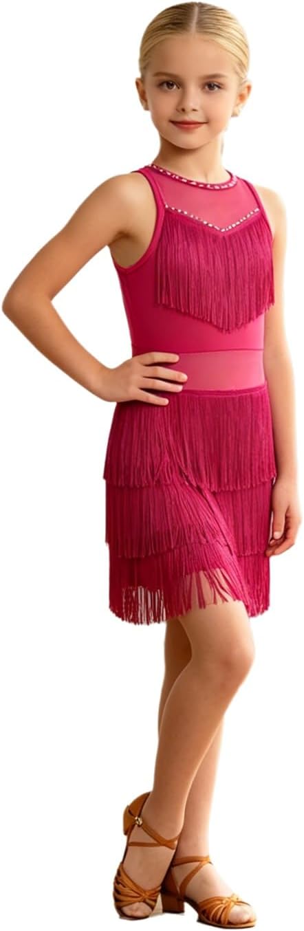 Jugaoge Girls Cha Cha Latin Dance Dress Sleeveless Samba Competitions Jazz Garment Training Outfit Ballroom Wear
