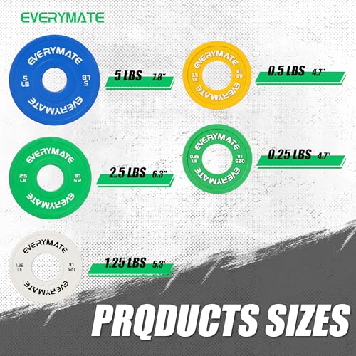 Image of EVERYMATE Change Weight Plates 1.25LB 2.5LB 5LB Set Fractional Plate Olympic Bumper Plates for Cross Training Bumper Weight Plates Steel Insert Strength Training Weight Plates