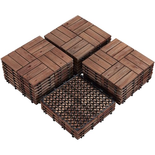Yaheetech Lot de 27 Caillebotis Bois Exterieur Dalles de Terrasse en Bois Composite avec Système d’Emboîtement Revêtement de Sol Extérieur Intérieur 30...
