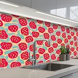 KitchenYeah© Crédence Adhésive Cuisine 80x200 cm Résistant À La Chaleur Plaque Adhesif Fond De Hotte Interieur Cuisson Sur Mesure Pommes - Rouge - Points