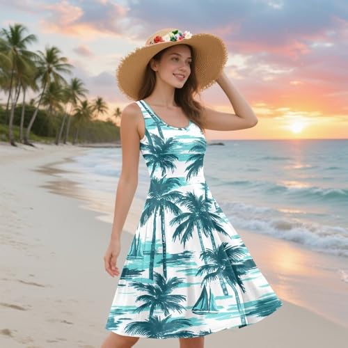 Image of Dreaweet Casual Sleeveless Dresses for Women Girls, Round Neck Tank Dresses with Pockets Summer Sundress Size XS-4XL