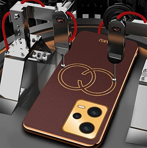 Image of Vaku Luxos Skylar Back Cover Case for Xiaomi Redmi Note 12 5G with Leather Pattern Design Gold Electroplated Soft TPU Cover| Shockproof Protective Case - Brown