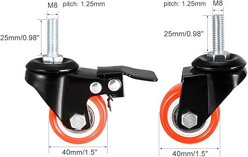 Miniatura 4 de uxcell Ruedas giratorias de 1.5 pulgadas, rueda giratoria de poliuretano con vástago roscado de 360 grados, M8 x 0.984 in, capacidad de carga total