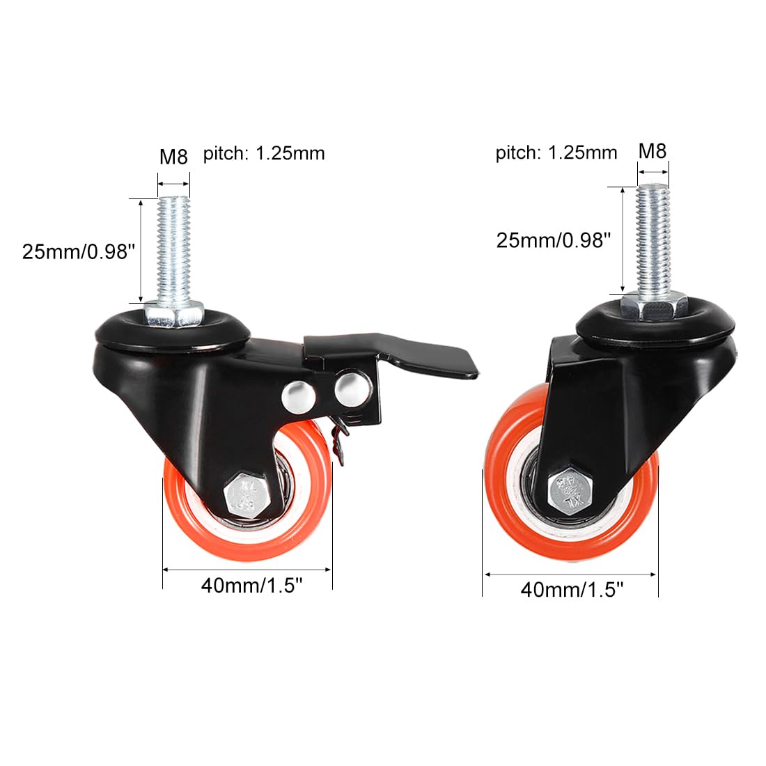 Leveling Stem Caster 40mm Outer Diameter M8 Thread Rod Rubber Base