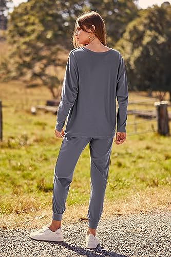 PRETTYGARDEN Women's Fall 2 Piece Lounge Set Long Sleeve Tops Ribbed Pants Spring Matching Sweatsuit Travel Outfits Clothes