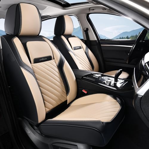 Image of Coverado Car Seat Covers Front Set, Luxury Nappa Leather Seat Covers Universal Fit Waterproof Non-Slip Breathable Automotive Seat Protectors for Cars, SUVs, Trucks