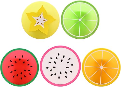 ARTIBETTER Posavasos para frutas, 5 unidades, redondos, de silicona, antideslizantes, a prueba de calor, para mesa de cocina