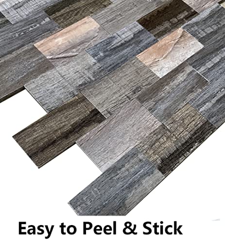 Ymmxge Peel And Stick Backsplash Tile For Home Decor, Self Adhesive Subway Sticker Aluminum 3D Wall Stick On Kitchen,Bathroom,Fireplace,Laundry Table (10, Pvc Wood Texture) #TOP5