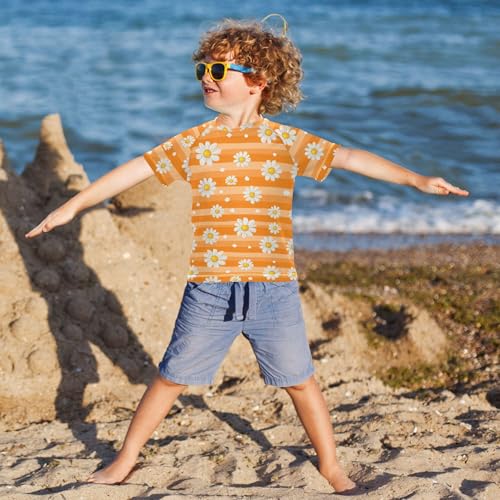 Adorable Daisies Boy Bathing Suit UV Protection Basketball Shirt Swimwear Beach Tops 3T4