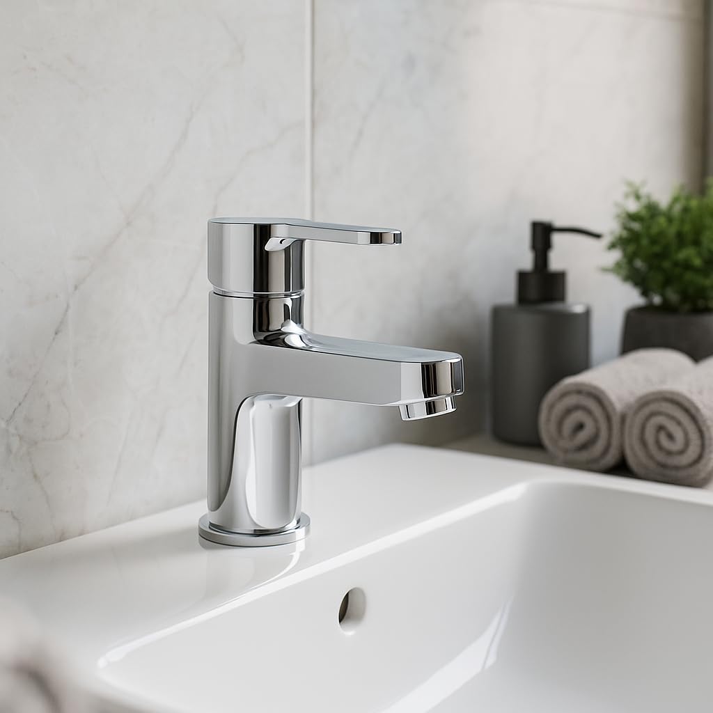 Chrome Mono Basin Mixer Tap Bathroom Sink Faucet, Medium - Image 3