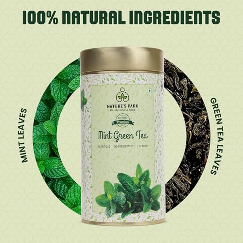 Image of Nature's Park - Mint Green Tea - 100gm Loose Leaves - Supports Digestion & Boosts Immunity - Stress Relief & Relaxation - Cool & Refreshing - Made with 100% Loose Leaf & Mint - Peppermint Herbal Tea