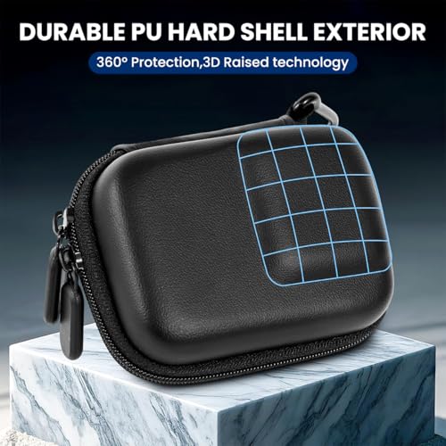 Image of ZORBES Compatible with Action 6 /5 Pro /4, Action Camera Carry Bag PU Hard Shell Travel Case Bag with Carabiner, Custom-fit Velvet Liner Storage Case, Outdoor Waterproof Action Camera Bag, 9.5x7x4.6cm