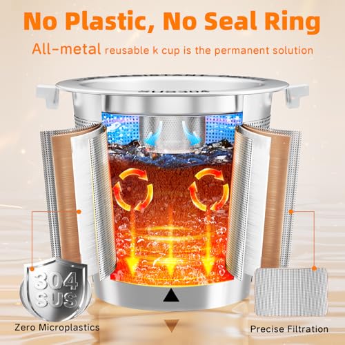 Image of 4 Pack Reusable K Cups for Keurig 1.0, not 2.0 Coffee Machine, All Stainless Steel Coffee Filter Pods for Keurig with Dosing Funnel and Cleaning Brush, No Seal Gasket, Non Plastic, Heat Safe