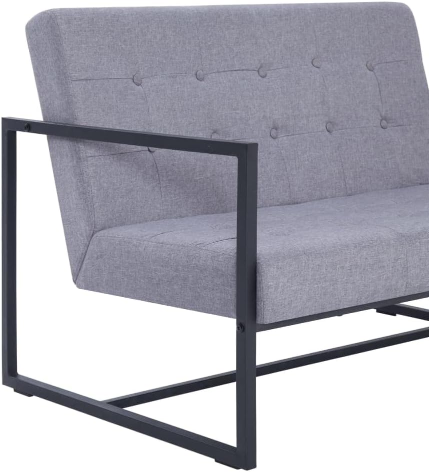 Armchair Light Grey Fabric 2-Seater Seats Many Loveseat Living Room Furniture