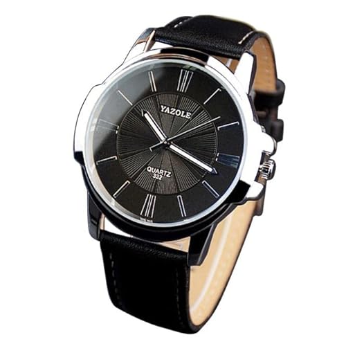 Luxury Stainless Steel Band Leather Men Watch Dial Quartz Wrist Sport Women's Watch Inexpensive Watches for Men (黑色,Black 棕色,Brown, One Size)