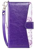 ULAK iPhone 8 Plus Case, iPhone 7 Plus Wallet Case,Floral PU Leather Wallet Case with Kickstand Card Holder ID Slot Hand Strap and Shockproof Rubber Cover for Apple iPhone 7 Plus/8 Plus, Purple