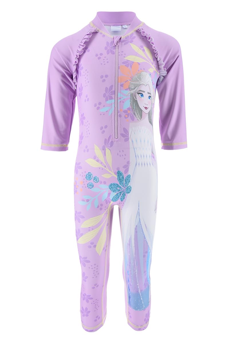 Disney Frozen Bañador para Niñas, Traje de Baño Proteccion UV Conjunto de Una Pieza Natación, Camiseta y Pantalon de Baño, Tallas 4 a 8 Años