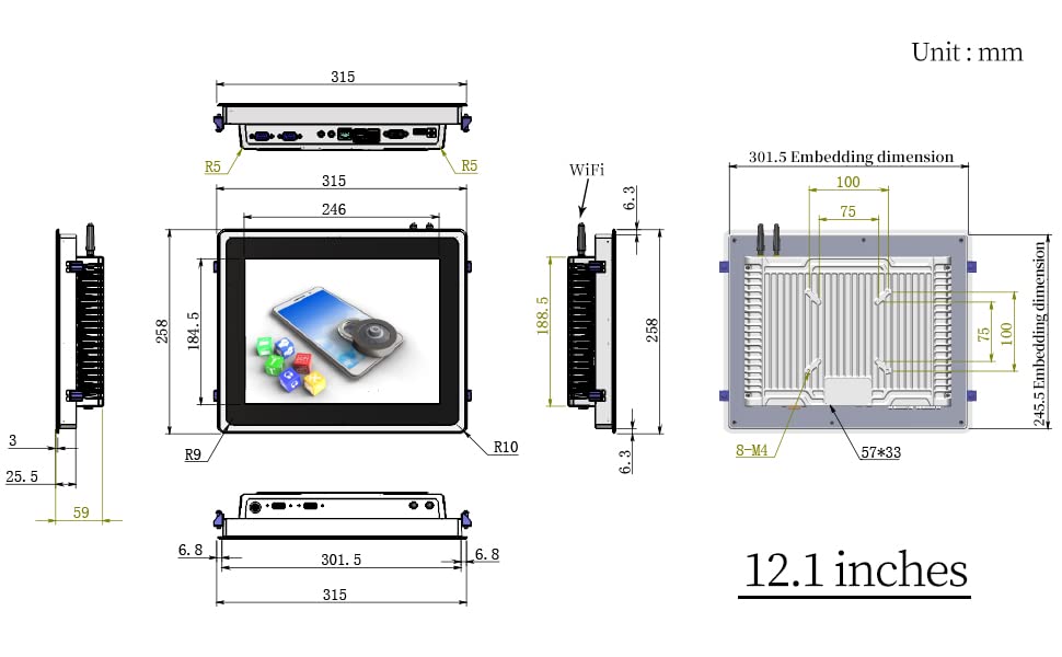 Image of 12.1 inch Industrial Embedded Panel PC,Ratio 4:3 Resistive Touch Screen Computer,Intel i3-4005U /i5-3210M /i5-4200U /i7-8565u /i5-10210U,2*COM,Windows 10 Pro
