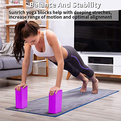 image for Sunrich Yoga Blocks EVA Foam Brick 2 Pack wth Resistance Bands Set Hig