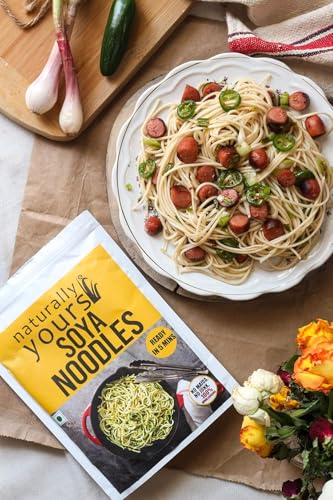 Image of Naturally Yours Soya Hakka Noodles | Soybean & Wheat Protein | No Maida, No Onion No Garlic, Jain Friendly, Vegan, Preservative Free, No MSG | High Protein & Fiber | Tastemaker Inside | 180g Pack