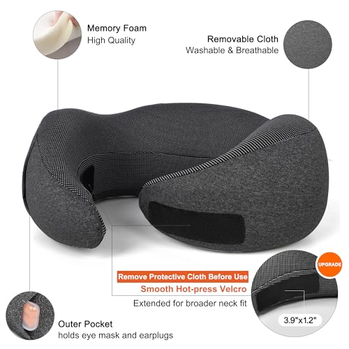 Travel Pillow for Airplane with 100% Memory Foam, 360° Adjustable Full Surrounding Flying Neck Pillows, Travel Pillow Set with 3D Eye Masks, Earplugs (Black) - Image 3