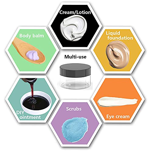 1oz Plastic Cosmetic Jars Leak Proof Clear Container with Black Lid for Cream, Lotion, Powder, ointment, Beauty Products etc, 6 Pcs.