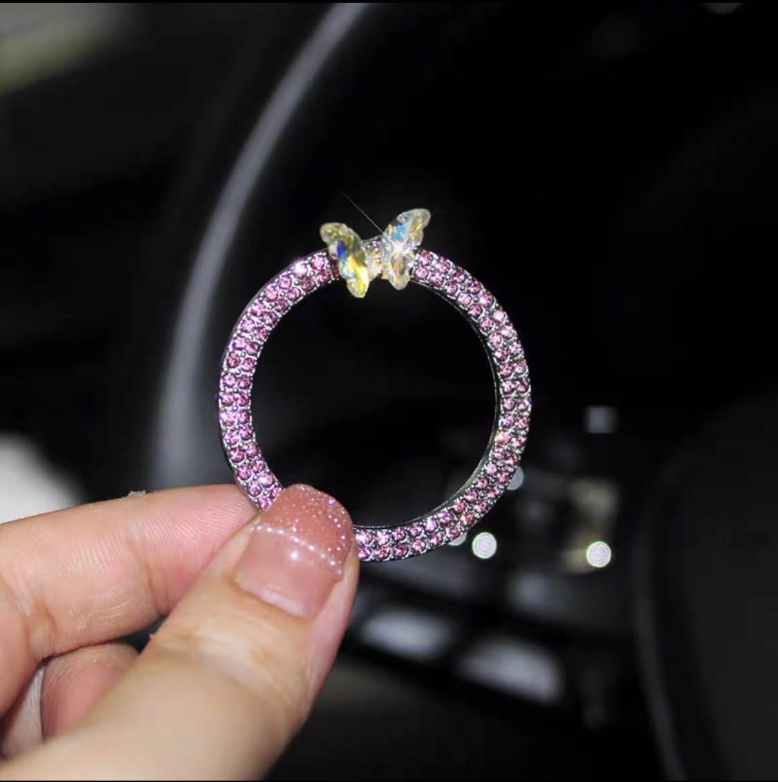 3leavtrees Bling Ring Emblem Car Accessories - Rhinestone Crystal Ring for Car Buttons & Knobs, Push to Start Button Cover,Key Ignition Starter & Knob