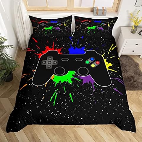 Gamepad Duvet Cover Boys Video Game Bedding Set Single For Kids Teens Children Bedroom Decor Modern Gamer Gaming Controller Comforter Cover Soft Youth Games Colorful Tie Dye Bedspread Cover Cover