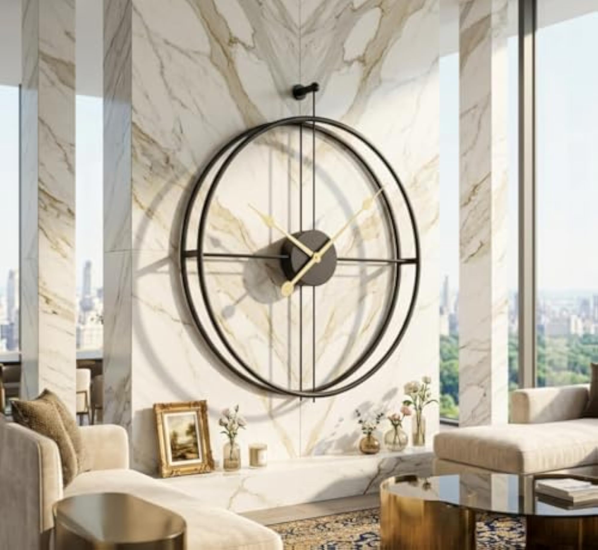 Large Round Metal Wall Clock, Gold, 20 Inch