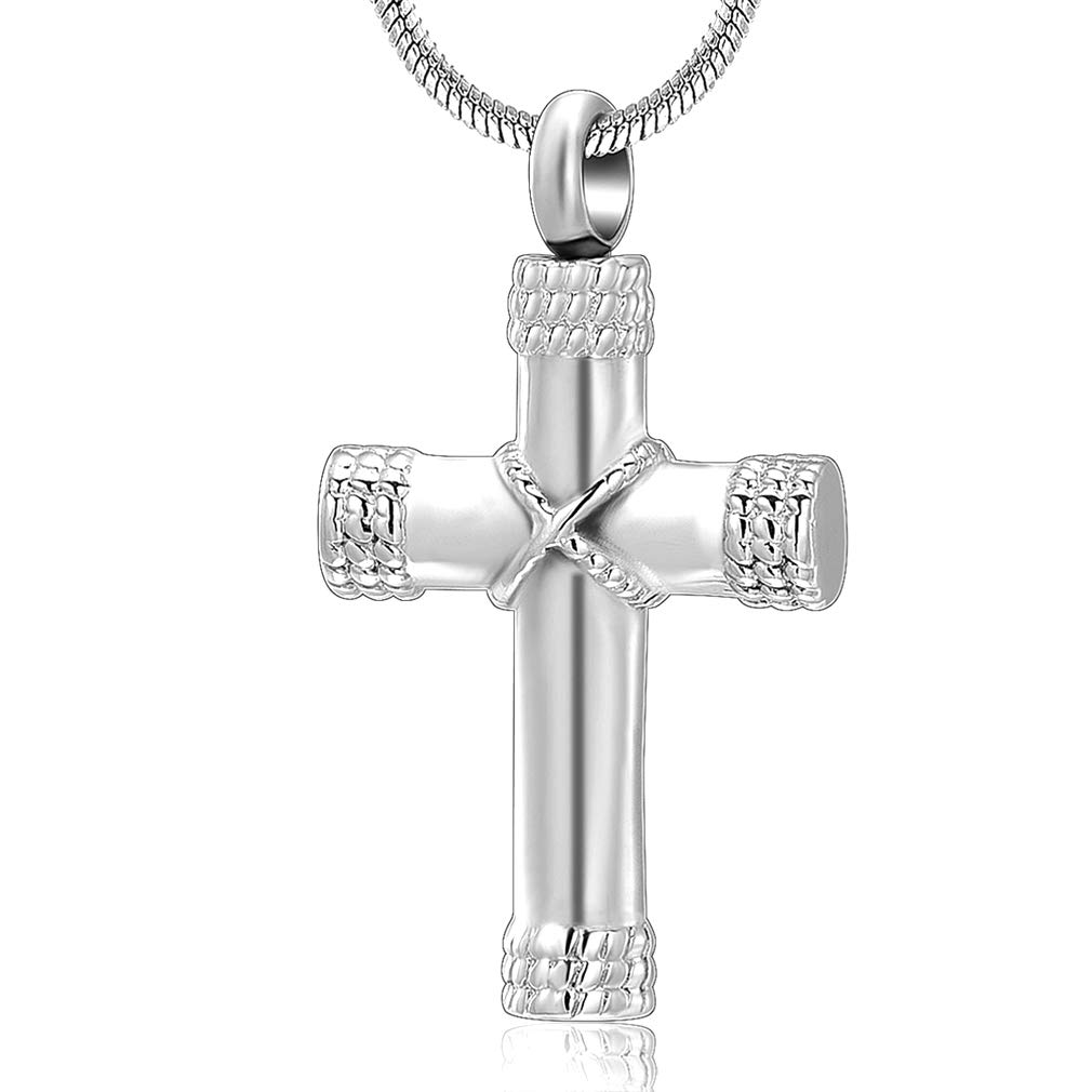 MinicremationRope Winding Cross Cremation Ashes Urn Pendant Necklace Memorial Keepsake Jewelry Lord’s Prayer Cross Ashes Necklaces