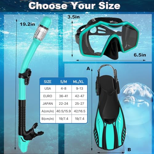 Keephigher Snorkeling Gear For Adults,Mask Fins Snorkel Set,Panoramic View Diving Mask Anti-Fog,Dry Top Snorkel,Dive Flippers And Travel Bag For Swimming,Snorkeling Diving thumb #5