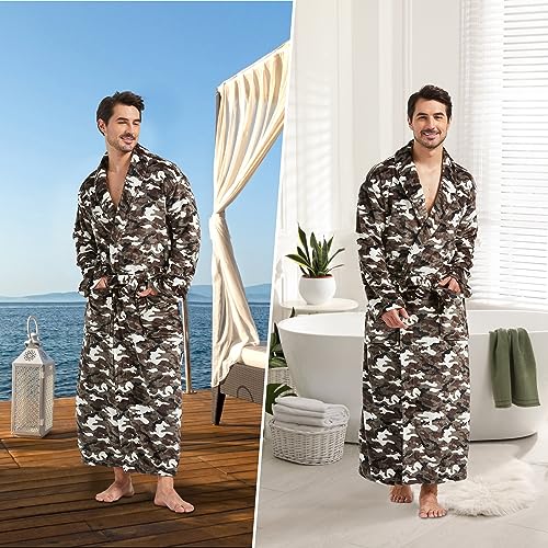 Image of FashGudim Mens Robes Big and Tall Full Length Plush Fleece Long Robe for Men Bathrobe Shawl Collar Warm Winter House Robes