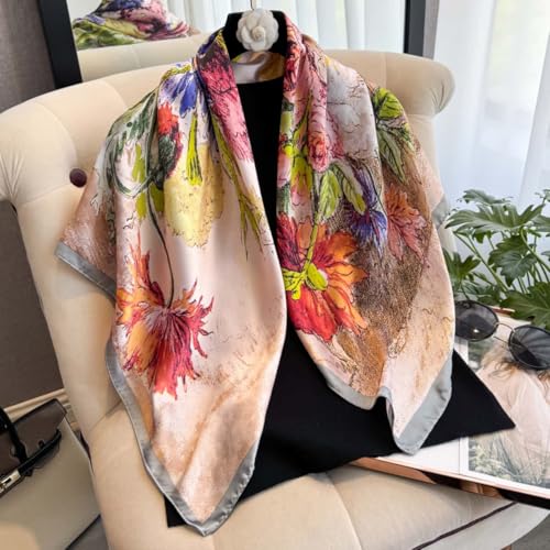 Large Silk Feeling Hair Scarf Bandanas for Women Elegant Silky Satin Neck Scarves 35inches Square Hair Sleeping Wrap2