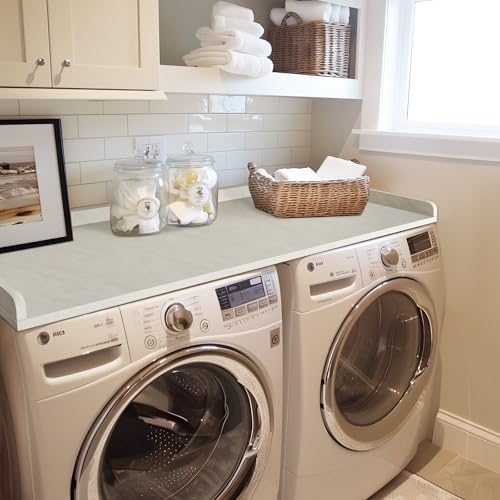 Kaboon Washer Dryer Countertop, Melamine Countertop with Edge Rails - 27.5" Depth x 54" Width Laundry Room Organization, Sea Salt/Greylish White