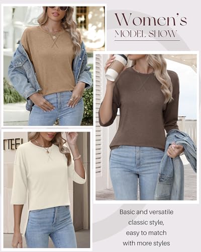 Huukeay 3 Pack 3/4 Length Sleeve Women's Tops Side Slit Tunic Loose Fit Round Neck Tee Shirt Ladies Casual Basic Fall Clothes2