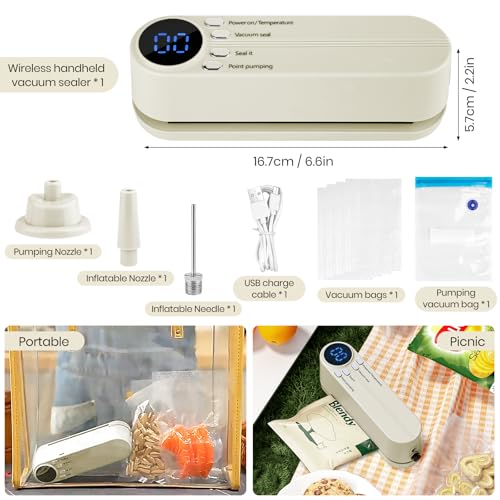 Image of Mini Vacuum Sealer for Food, 3 in 1 Cordless Rechargeable Food Sealer | Dry /Moist Food Storage with 4 Snack Bags, Heat Sealer for Chip Bags, Inflation Pump for Balls /Swim Ring Gift - Green