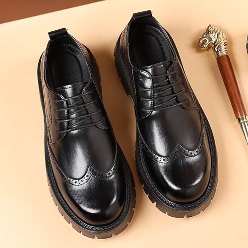 Men's Vintage Wingtip Platform Oxfords - Leather Chunky Heel Lug Sole Derby Shoes with Lace Up - Work Office Dress Shoes2