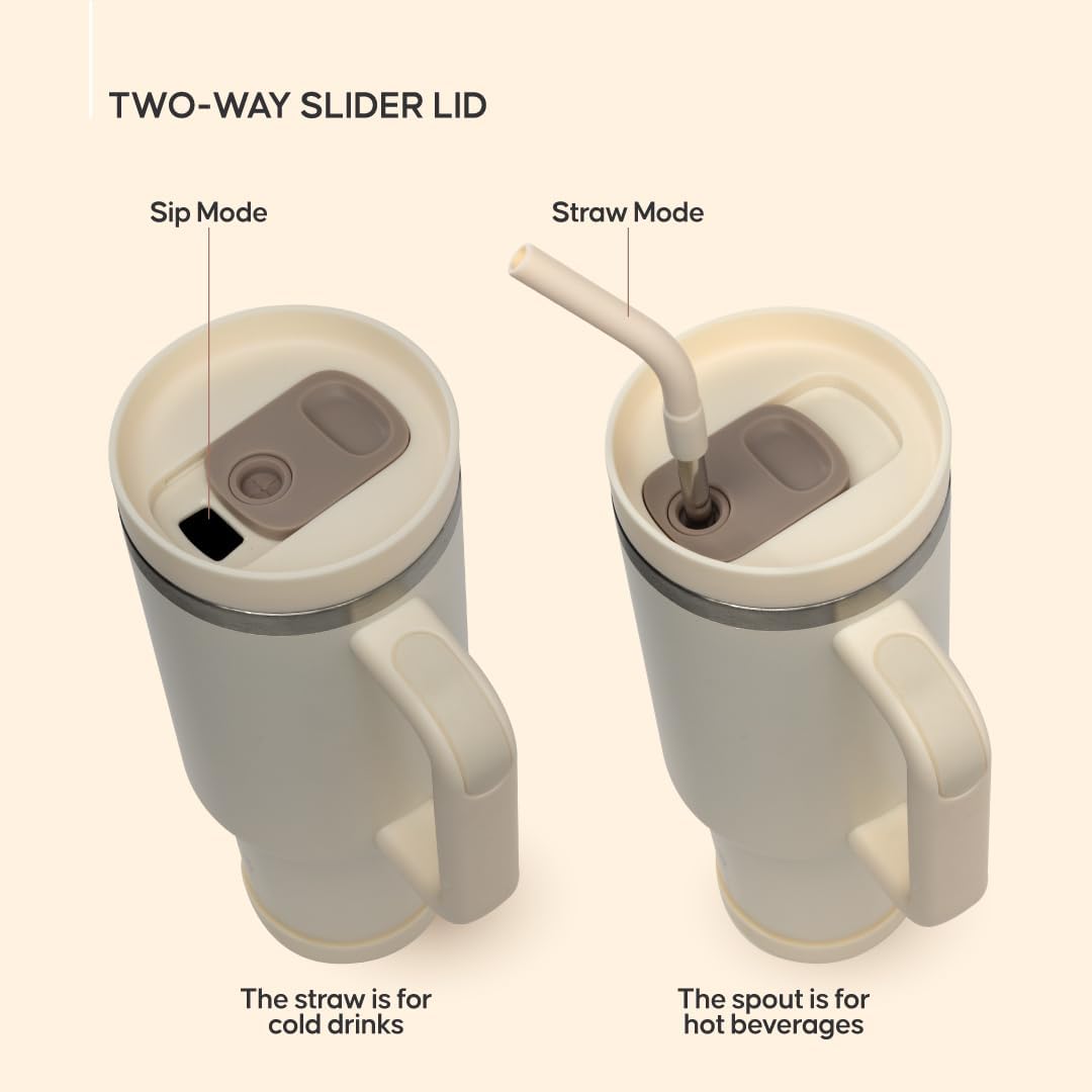 40oz Travel Tumbler Cup with Handle, Two-Way Slider Lid, Stainless Steel Straw with Silicone Tip, Vacuum Insulated Water Bottle for Hot & Cold Drinks, Great Gifts for Mom - Image 6