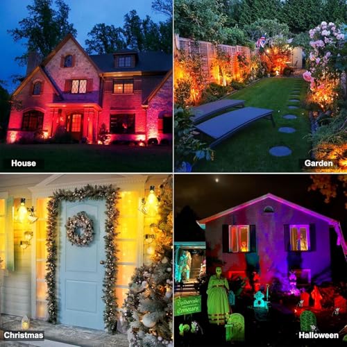 ECOWHO Garden Spot Lights Mains Color Changing Outdoor Spotlight Waterproof 20m Extendable Cable Xmas Landscape Lights Plug-in Outside 12v Timer Memory Remote(Wall/Spike Mounted, Cool White&RGB) - Image 2