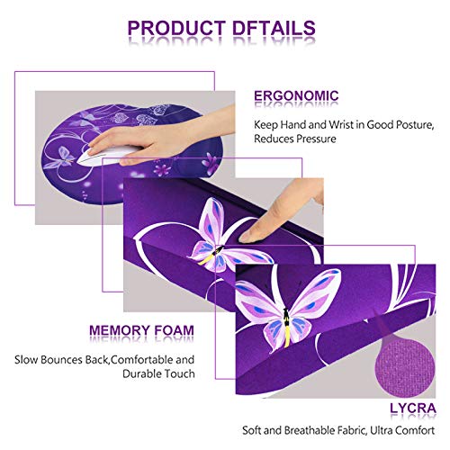 Artso Upgraded Wrist Rest Support For Mouse Pad & Keyboard, Ergonomic Gel Mousepad Non-Slip Rubber Base Home,Office Pain Relief, Easy Typing Cushion Neoprene, Soft Memory Foam, Purple Heart Butterfly #TOP3