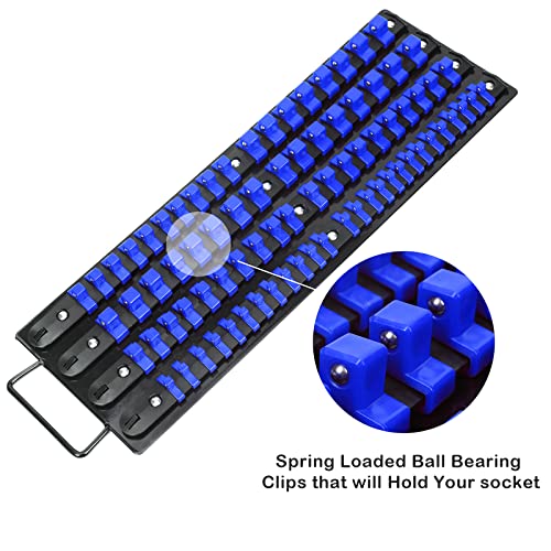 Airtoon 80-Piece Portable Socket Organizer Tray, 2 Pcs Set, Blue & Red, Tools Organizer 1/4-Inch, 3/8-Inch, 1/2-Inch, Heavy Duty Socket Holder, Black Rails, Blue & Red Clips #TOP3