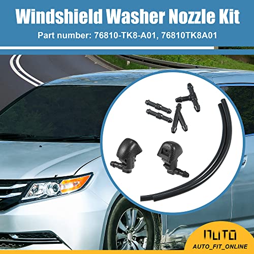 X Autohaux 1 Set Windshield Washer Nozzles Kit 76810-Tk8-A01 Front Windshield Spray Nozzles Wiper Spray Washer Jet And Fluid Hose With Connectors For Honda Odyssey 2011-2017 Black #TOP1