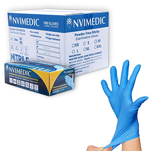 NVIMEDIC Nitrile Gloves - Disposable Exam Gloves - Latex & Powder Free - 4 Mil Thick - Extra Strong Multipurpose Cleaning Gloves - Bulk Case of 1,000 Gloves (Pack of 10 Boxes)- Size Medium